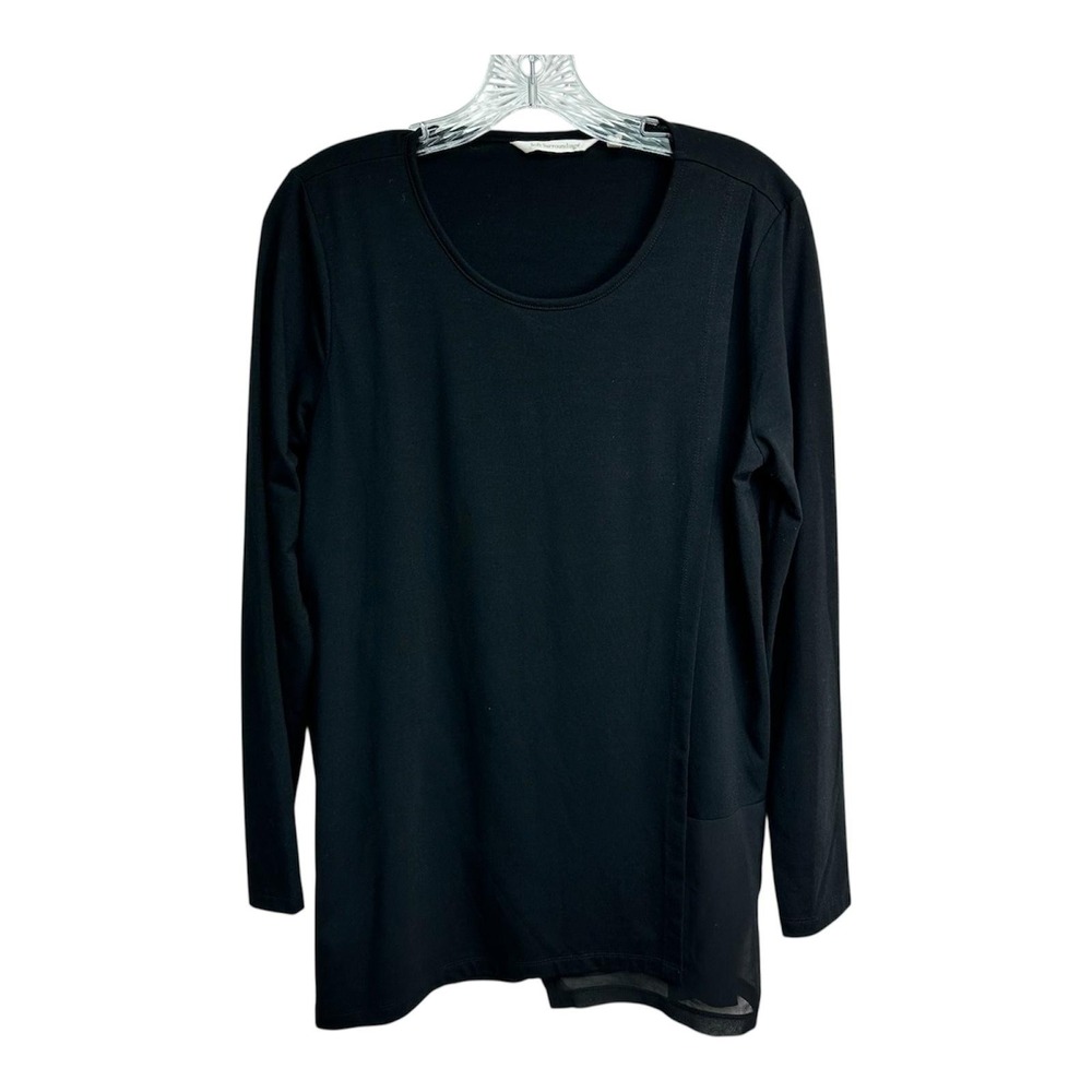 Soft Surroundings Shirt Womens Medium Black Tunic Scoop Neck Sheer Hem